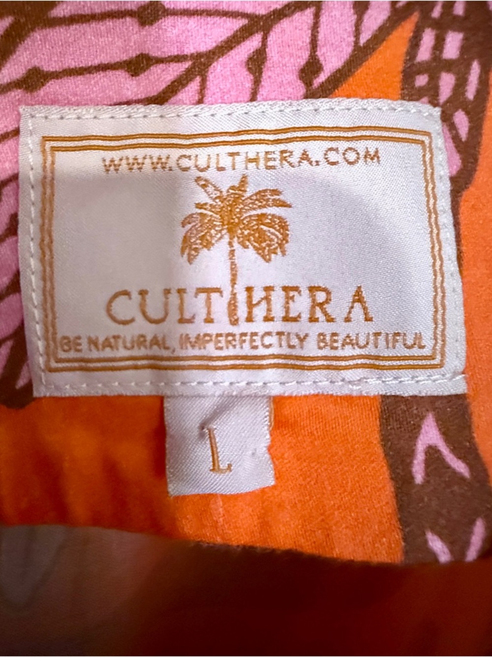 Culthera Grenadine Pareo Wrap Skirt Orange Pink Palm Toucan Ikat Print Cotton L - Picture 8 of 9